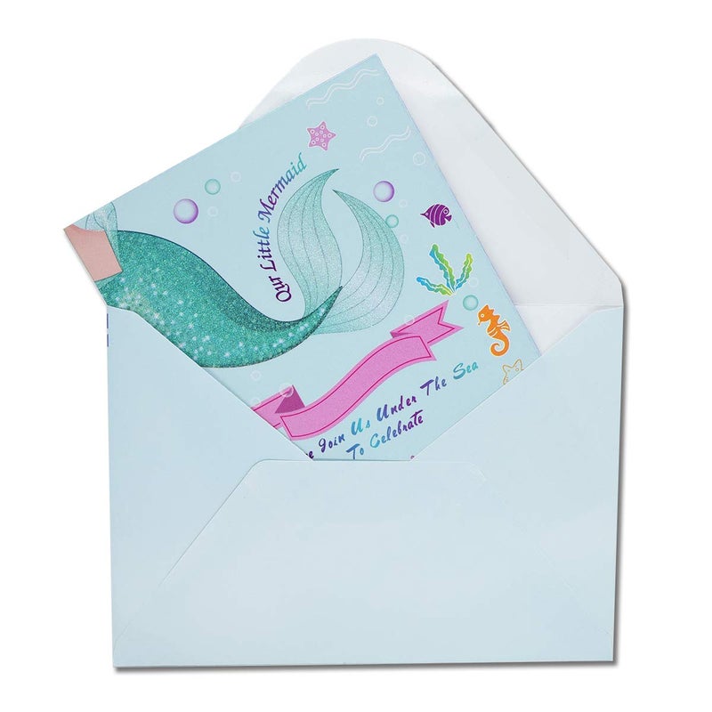 T-Antrix Mermaid Party Invitations, 24pcs Magical Glitter Fill in Mermaid Invitations with 24 Envelopes for Kids Girls Birthday Baby Shower Wedding Pool Mermaid Themed Party Supplies - Image 3